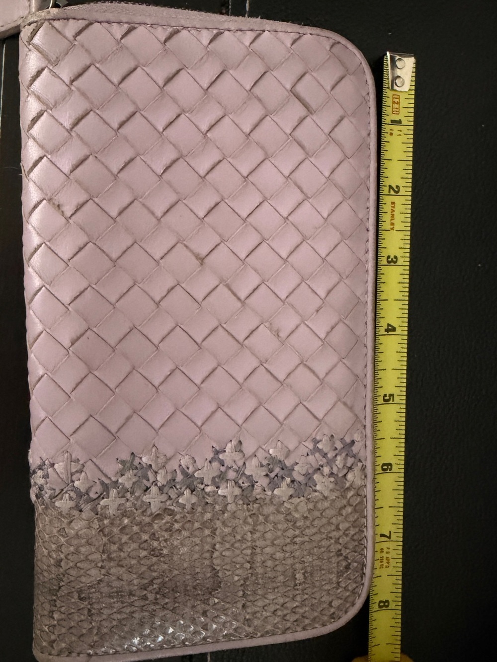 Bottega Veneta Intrecciato Leather and Snakeskin Zip Around Wallet Lavender Pink